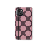 Funda tipo cartera de cuero vegano para iPhone 13 – diseño Polka Dot en rosa ciruela