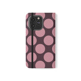 Funda tipo cartera de cuero vegano para iPhone 13 Pro – diseño Polka Dot en rosa ciruela