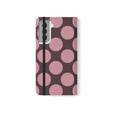 Funda tipo cartera de cuero vegano para Samsung Galaxy S21 - Pink Plum Polka Dot Design