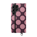 Funda tipo cartera de cuero vegano para Samsung Galaxy S25 Ultra – diseño Polka Dot en rosa ciruela
