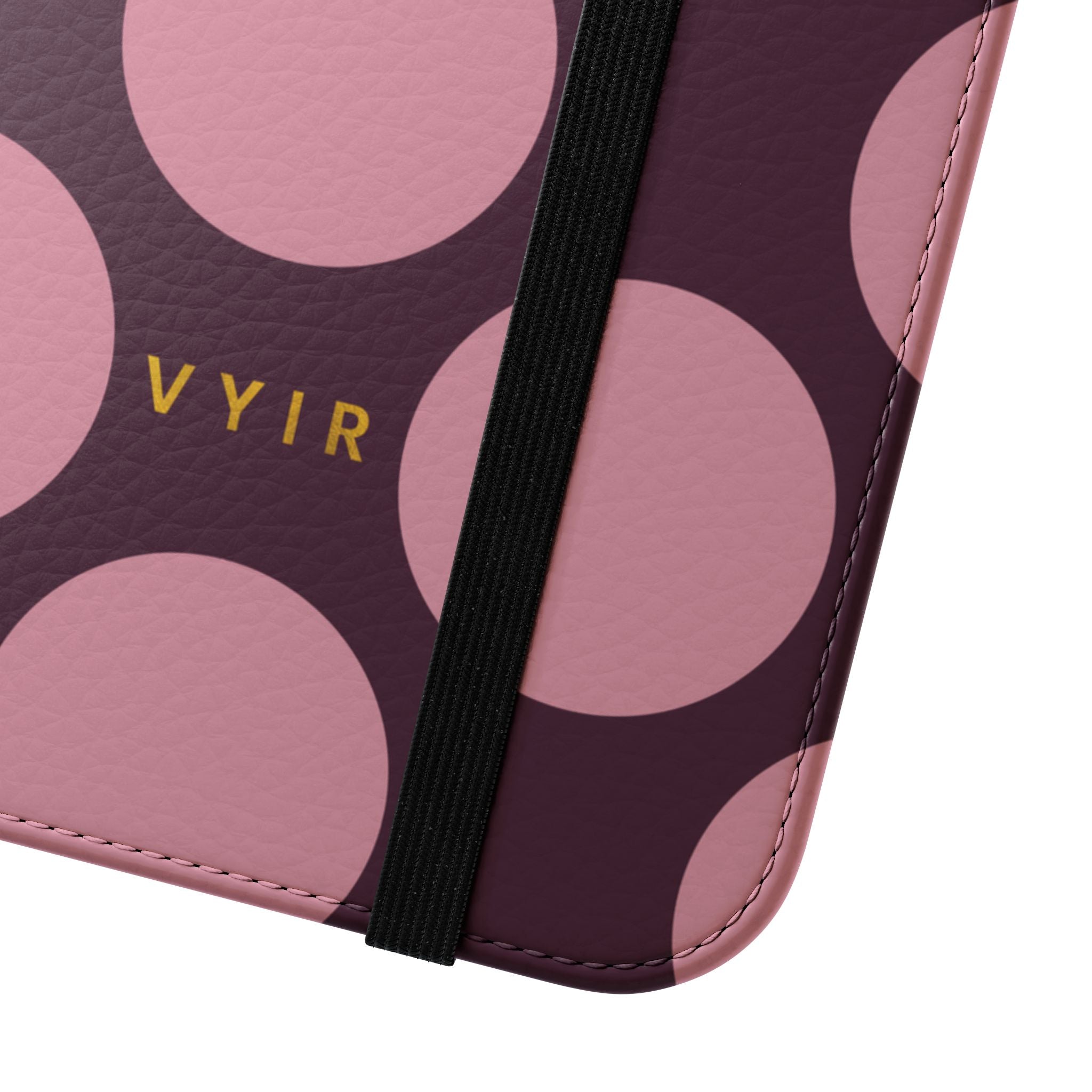 iPhone 15 Plus Vegan Leather Wallet Case – Pink Plum Polka Dot Design - VYIR