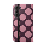 Funda tipo cartera de cuero vegano para Samsung Galaxy S23 Plus - Pink Plum Polka Dot Design