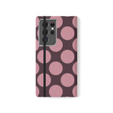 Funda tipo cartera de cuero vegano para Samsung Galaxy S21 Ultra - Pink Plum Polka Dot Design