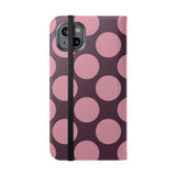 Funda tipo cartera de cuero vegano para iPhone 14 Plus – diseño Polka Dot en rosa ciruela
