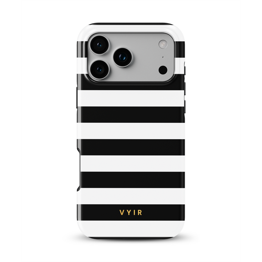Horizontal Stripes, Negro y blanco - Tough Funda MagSafe para iPhone
