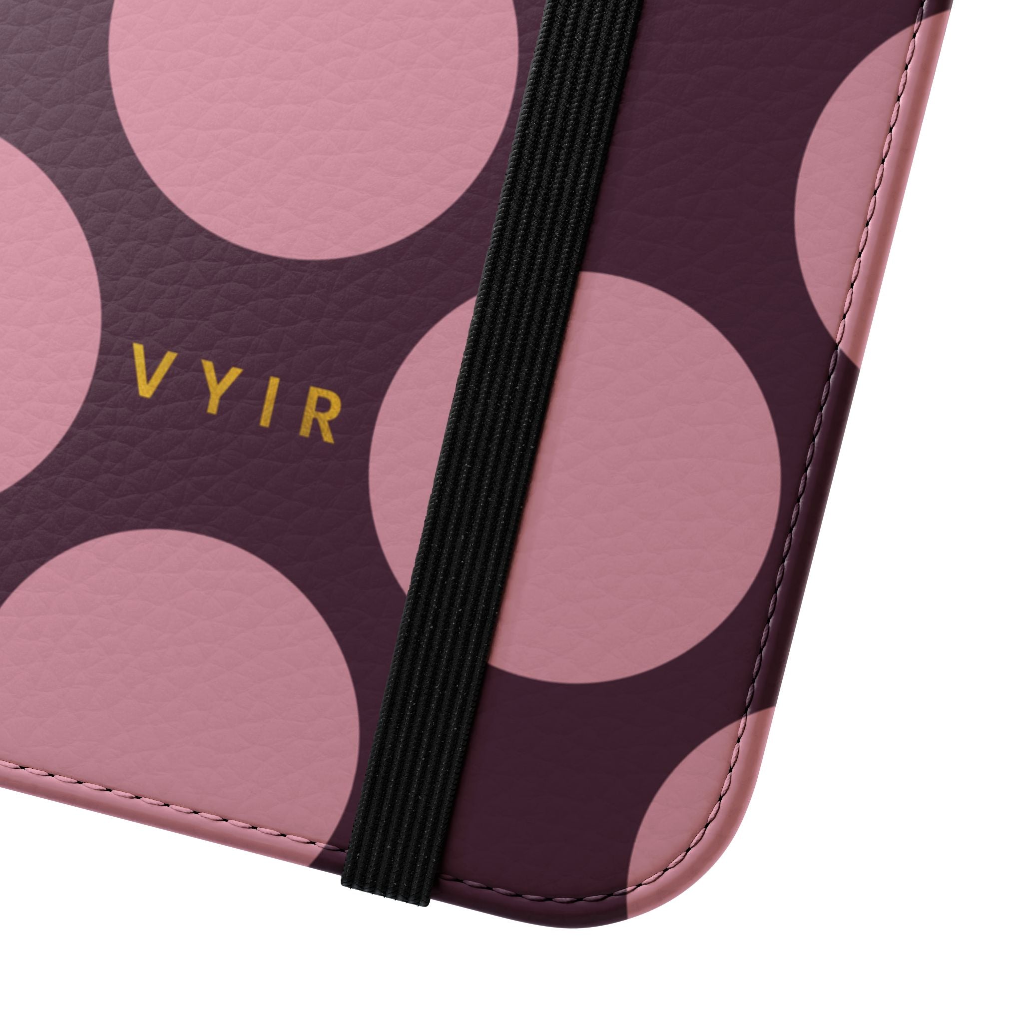 iPhone 15 Vegan Leather Wallet Case – Pink Plum Polka Dot Design - VYIR