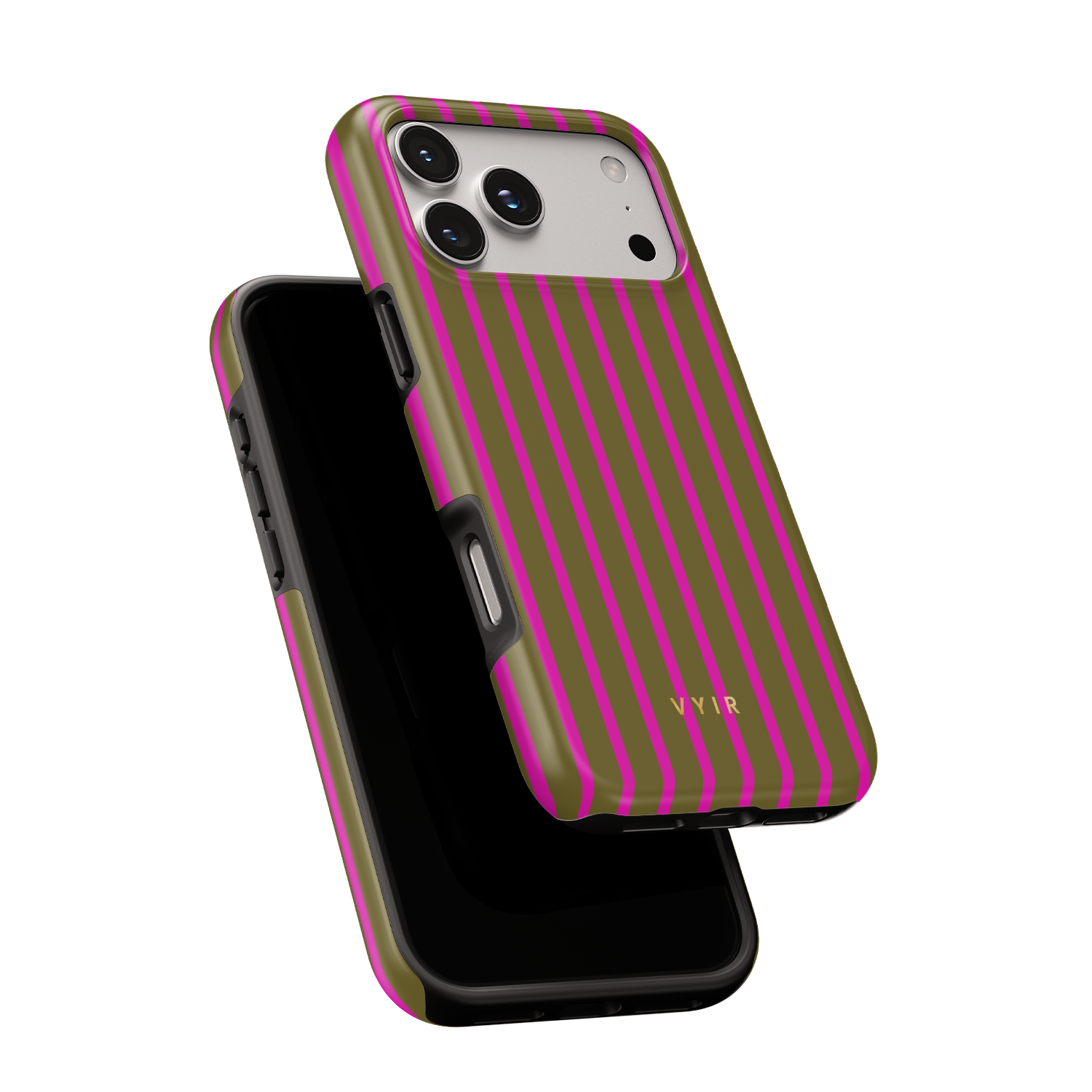 Vertical Stripes, Urban Olive - Shockproof MagSafe iPhone Case - VYIR