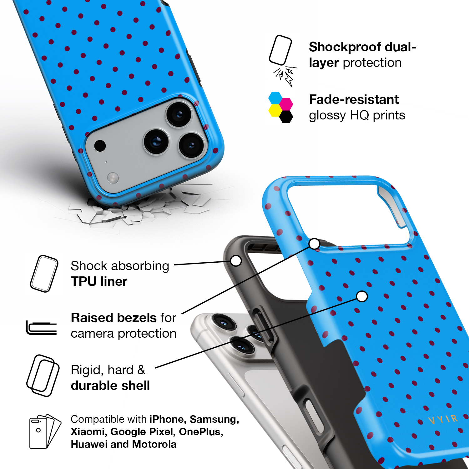 Tiny Polka Dots, Electric Blue - Shockproof Phone Case - VYIR
