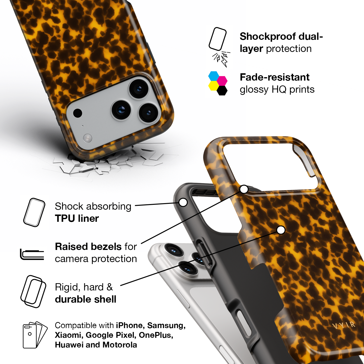 Tortoiseshell, Sunlight Yellow - Shockproof Phone Case - VYIR