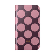 iPhone 16 Pro Vegan Leather Wallet Case – Pink Plum Polka Dot Design - VYIR