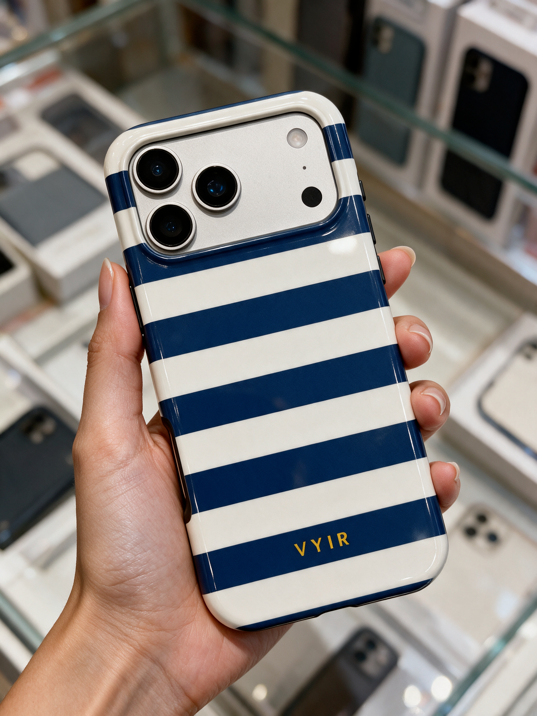 Horizontal Stripes, Old Money Blue - Tough Funda MagSafe para iPhone
