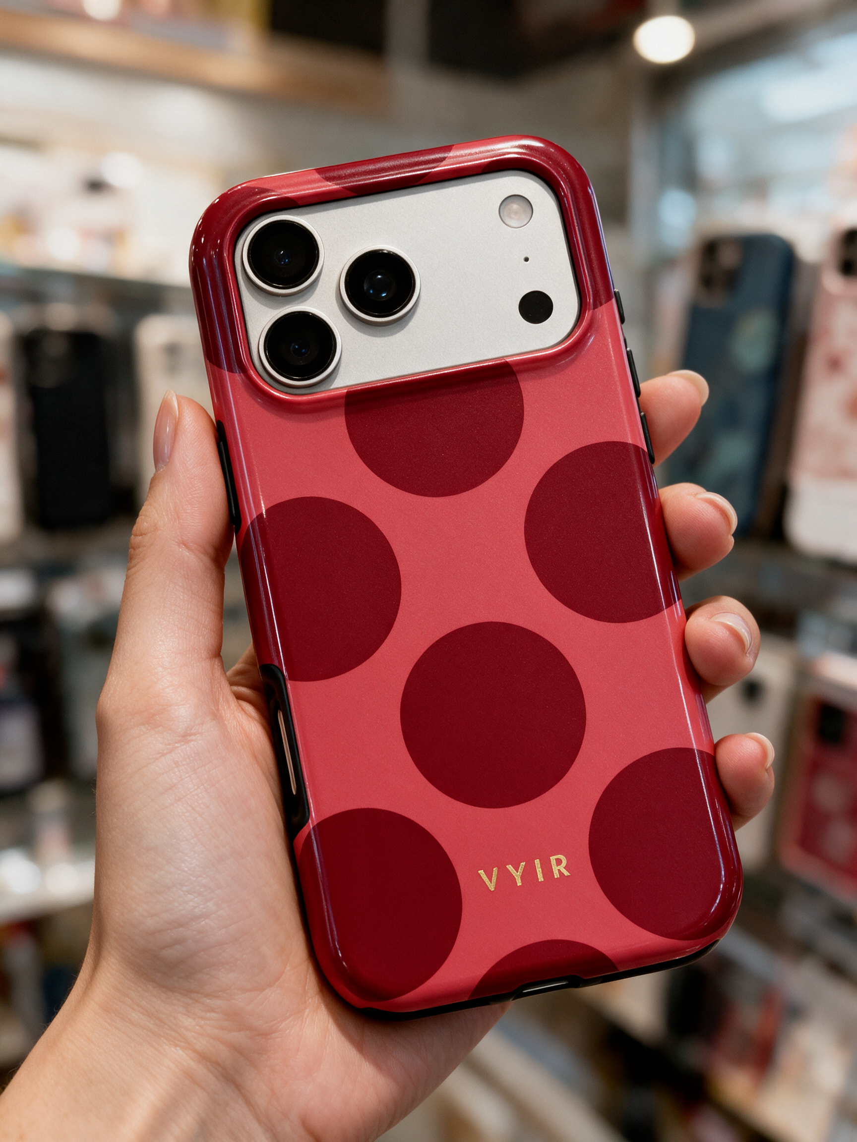 Large Polka Dots, Rojo carmesí - Tough Funda MagSafe para iPhone